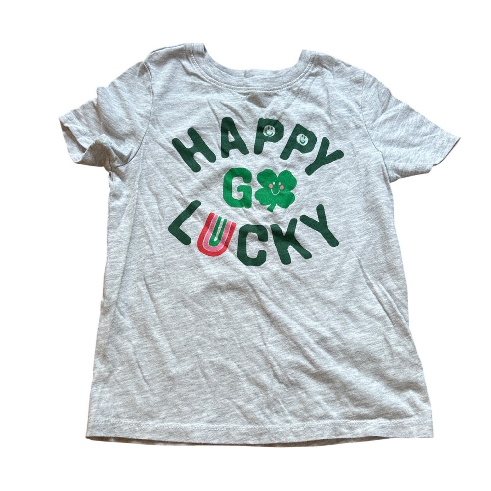 Old Navy Graphic Tee Kids Gray Happy Go Lucky St Patricks Day SIZE 5T